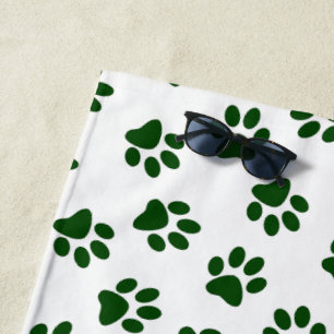 Pattern Of Paws, Dog Paws, Green Paws Beach Towel