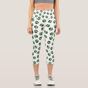 Pattern Of Paws, Dog Paws, Green Paws Capri Leggings
