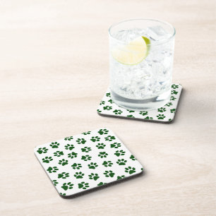 Pattern Of Paws, Dog Paws, Green Paws Coaster