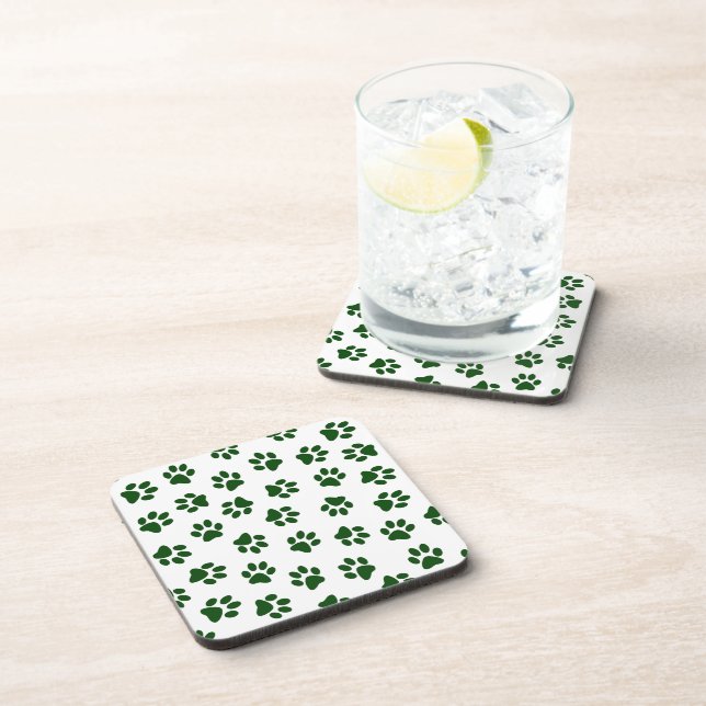 Pattern Of Paws, Dog Paws, Green Paws Coaster (Right Side)