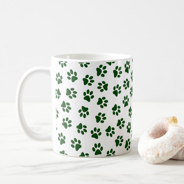 Pattern Of Paws, Dog Paws, Green Paws Coffee Mug (With Donut)