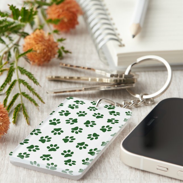 Pattern Of Paws, Dog Paws, Green Paws Key Ring (Front Right)