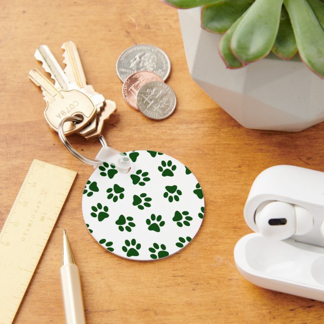 Pattern Of Paws, Dog Paws, Green Paws Key Ring (Desk)