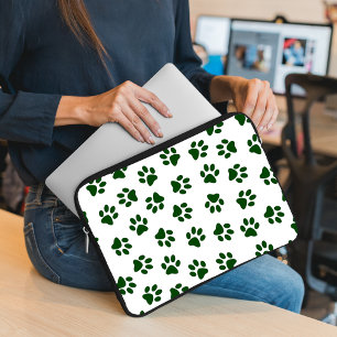 Pattern Of Paws, Dog Paws, Green Paws Laptop Sleeve