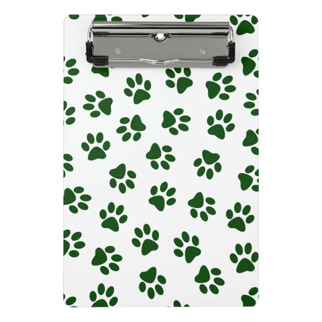 Pattern Of Paws, Dog Paws, Green Paws Mini Clipboard (Front)