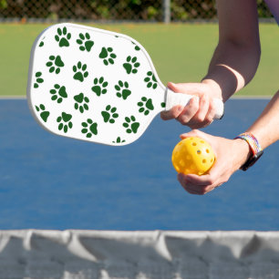 Pattern Of Paws, Dog Paws, Green Paws Pickleball Paddle