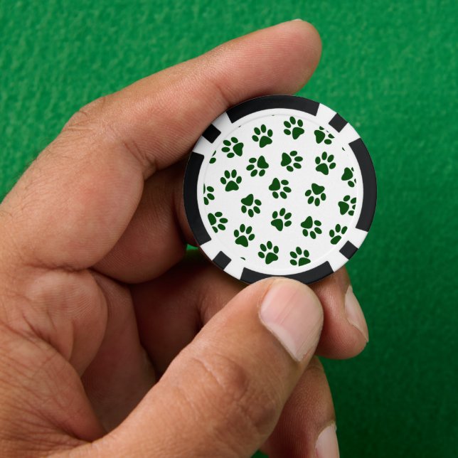 Pattern Of Paws, Dog Paws, Green Paws Poker Chips (Hand)
