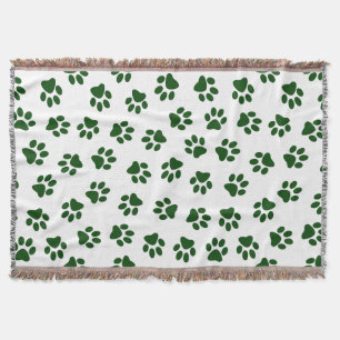 Pattern Of Paws, Dog Paws, Green Paws Throw Blanket