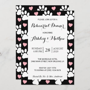 Pattern Of Paws, Dog Paws, Heart, Rehearsal Dinner Invitation