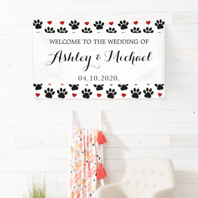 Pattern Of Paws, Dog Paws, Hearts, Wedding Banner (Insitu)