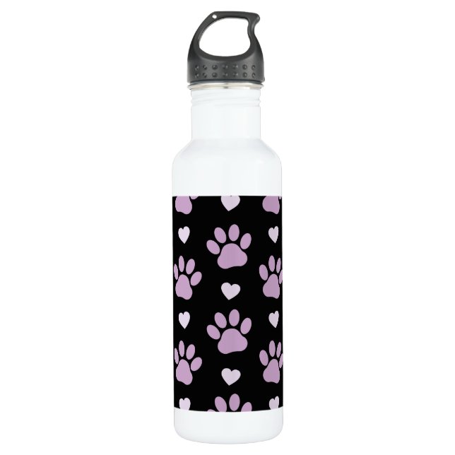 Pattern Of Paws, Dog Paws, Lilac Paws, Hearts 710 Ml Water Bottle (Front)