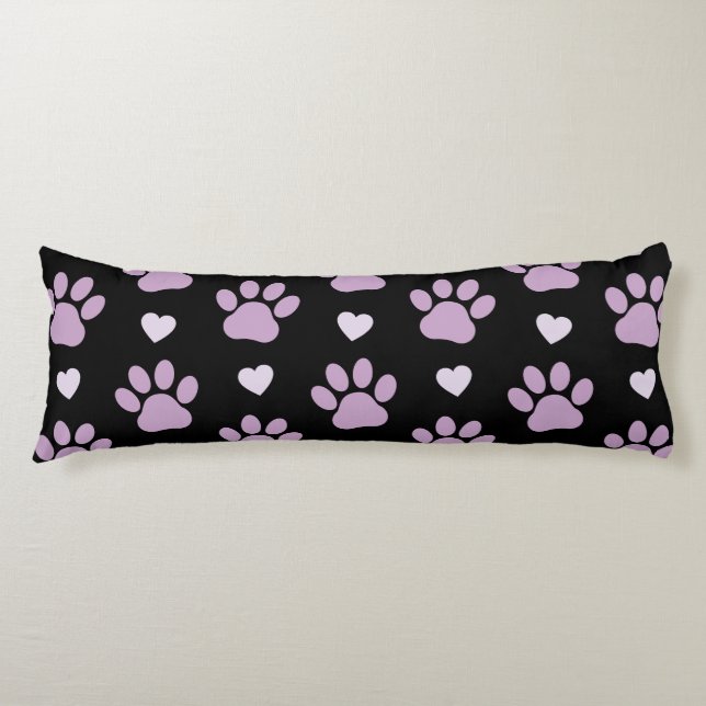 Pattern Of Paws, Dog Paws, Lilac Paws, Hearts Body Cushion (Front)