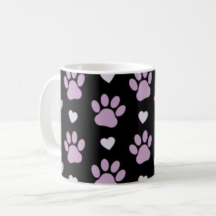 Pattern Of Paws, Dog Paws, Lilac Paws, Hearts Coffee Mug