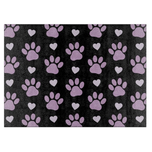 Pattern Of Paws, Dog Paws, Lilac Paws, Hearts Cutting Board (Front)