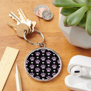 Pattern Of Paws, Dog Paws, Lilac Paws, Hearts Key Ring
