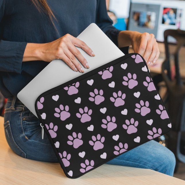 Pattern Of Paws, Dog Paws, Lilac Paws, Hearts Laptop Sleeve (Creator Uploaded)