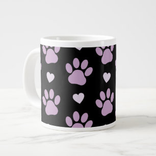 Pattern Of Paws, Dog Paws, Lilac Paws, Hearts Large Coffee Mug