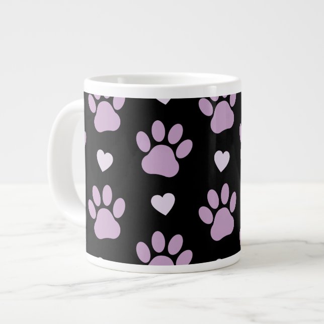 Pattern Of Paws, Dog Paws, Lilac Paws, Hearts Large Coffee Mug (Front Left)
