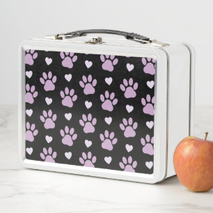 Pattern Of Paws, Dog Paws, Lilac Paws, Hearts Metal Lunch Box