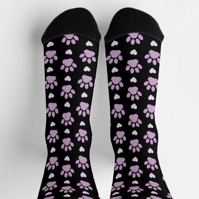Pattern Of Paws, Dog Paws, Lilac Paws, Hearts Socks (Top)