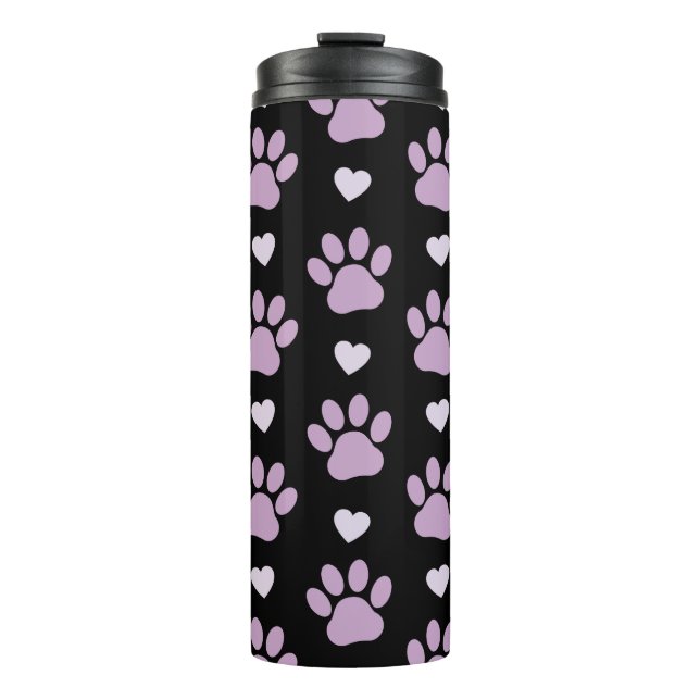 Pattern Of Paws, Dog Paws, Lilac Paws, Hearts Thermal Tumbler (Front)