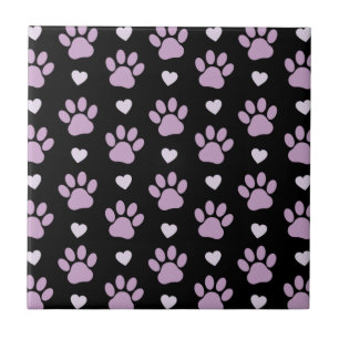 Pattern Of Paws, Dog Paws, Lilac Paws, Hearts Tile