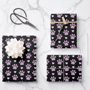 Pattern Of Paws, Dog Paws, Lilac Paws, Hearts Wrapping Paper Sheet