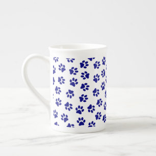 Pattern Of Paws, Dog Paws, Navy Blue Paws Bone China Mug