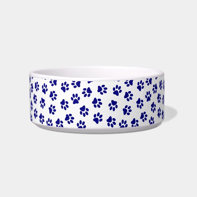 Pattern Of Paws, Dog Paws, Navy Blue Paws Bowl (Front)