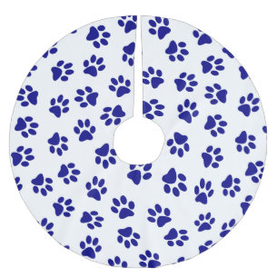 Pattern Of Paws, Dog Paws, Navy Blue Paws Brushed Polyester Tree Skirt