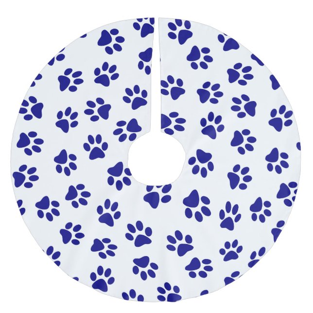 Pattern Of Paws, Dog Paws, Navy Blue Paws Brushed Polyester Tree Skirt (Front)
