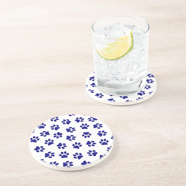 Pattern Of Paws, Dog Paws, Navy Blue Paws Coaster (Side)
