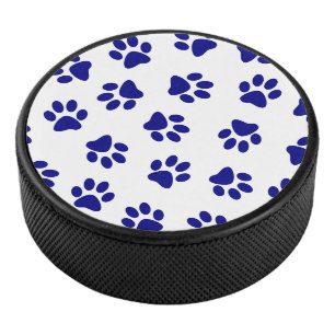 Pattern Of Paws, Dog Paws, Navy Blue Paws Hockey Puck