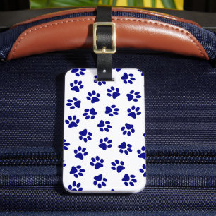 Pattern Of Paws, Dog Paws, Navy Blue Paws Luggage Tag