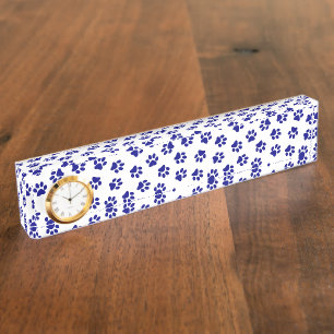 Pattern Of Paws, Dog Paws, Navy Blue Paws Nameplate