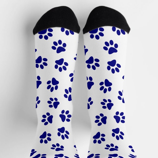 Pattern Of Paws, Dog Paws, Navy Blue Paws Socks (Top)