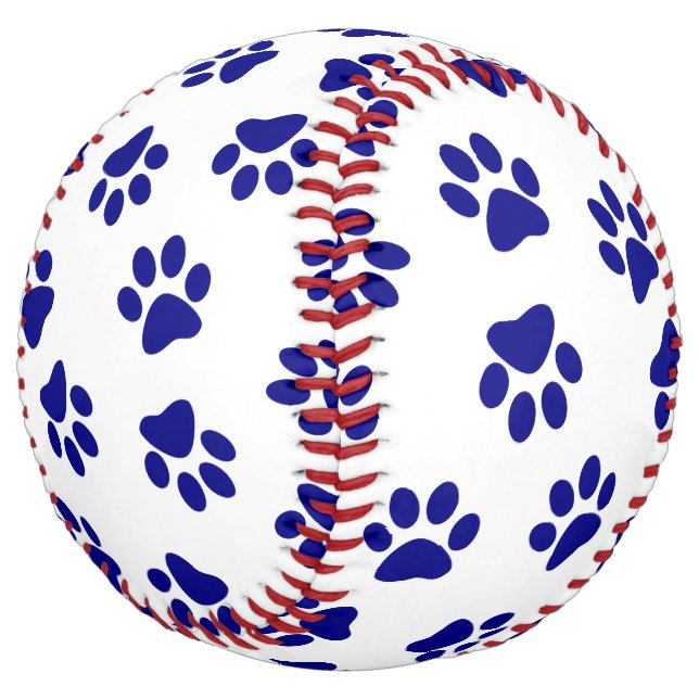 Pattern Of Paws, Dog Paws, Navy Blue Paws Softball (Angled)