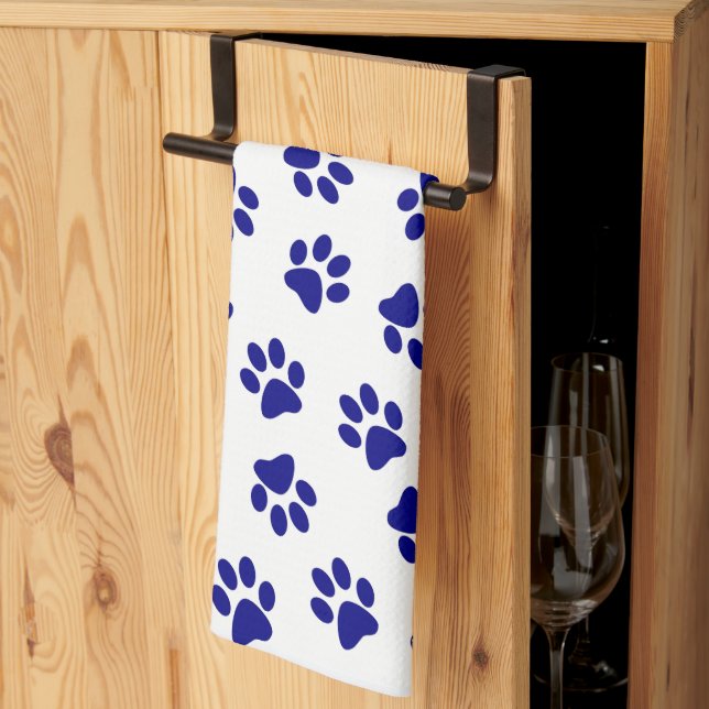 Pattern Of Paws, Dog Paws, Navy Blue Paws Tea Towel (Thirds Fold)