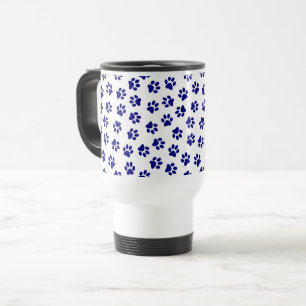 Pattern Of Paws, Dog Paws, Navy Blue Paws Travel Mug