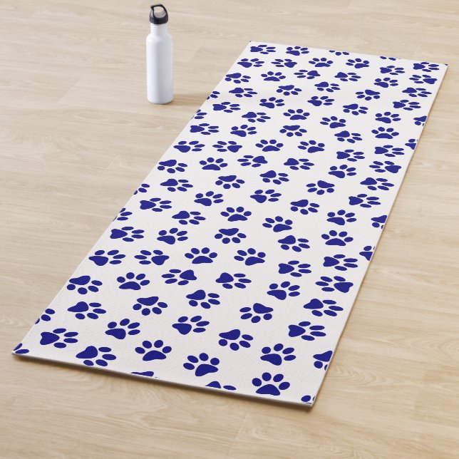 Pattern Of Paws, Dog Paws, Navy Blue Paws Yoga Mat (In Situ)
