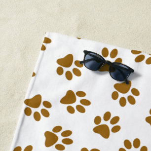 Pattern Of Paws, Dog Paws, Orange Gold Paws Beach Towel