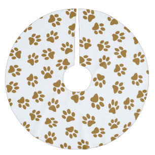 Pattern Of Paws, Dog Paws, Orange Gold Paws Brushed Polyester Tree Skirt