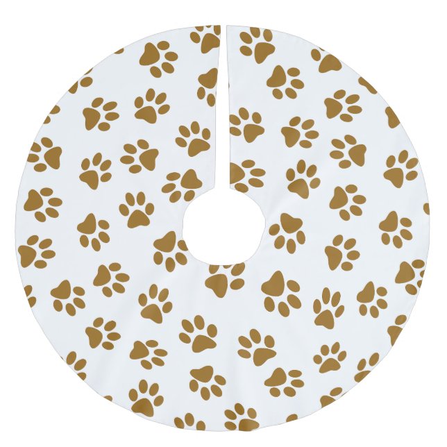 Pattern Of Paws, Dog Paws, Orange Gold Paws Brushed Polyester Tree Skirt (Front)