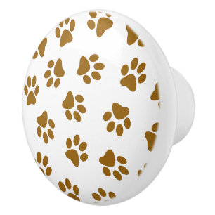 Pattern Of Paws, Dog Paws, Orange Gold Paws Ceramic Knob