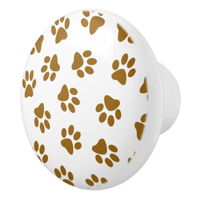 Pattern Of Paws, Dog Paws, Orange Gold Paws Ceramic Knob (Right)