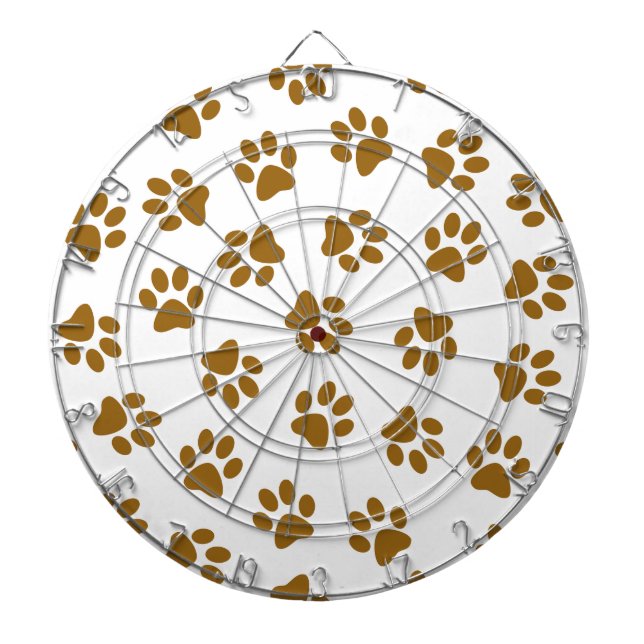 Pattern Of Paws, Dog Paws, Orange Gold Paws Dartboard (Front)