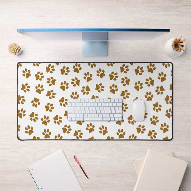 Pattern Of Paws, Dog Paws, Orange Gold Paws Desk Mat (Office 1)