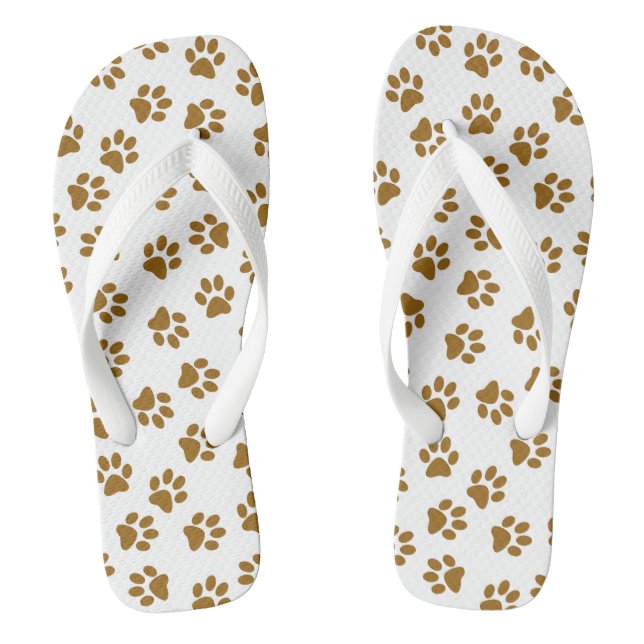 Pattern Of Paws, Dog Paws, Orange Gold Paws Flip Flops (Footbed)