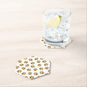 Pattern Of Paws, Dog Paws, Orange Gold Paws Paper Coaster