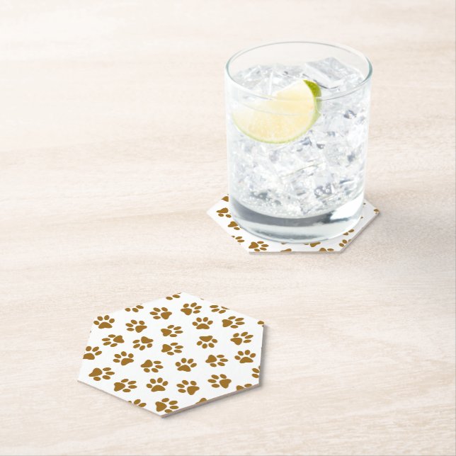 Pattern Of Paws, Dog Paws, Orange Gold Paws Paper Coaster (Insitu)